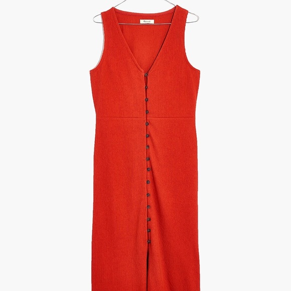 Madewell Organic Cotton Ribbed Button-Down Tank Midi Dress, Etruscan Clay - Picture 5 of 8